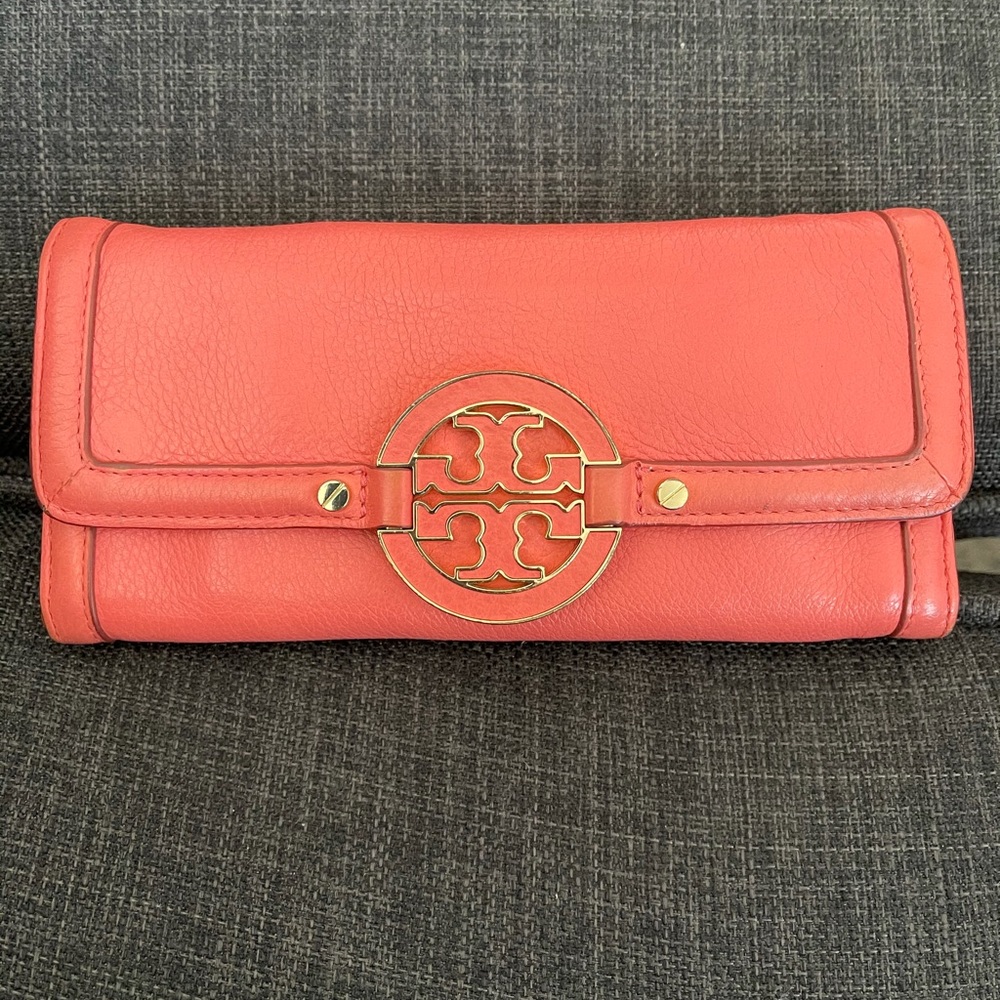 Tory Burch coral flat wallet